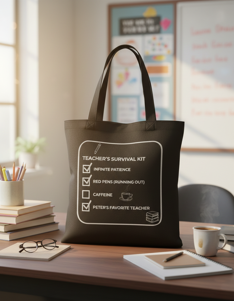 Personalized Teacher’s Checklist Canvas Tote
