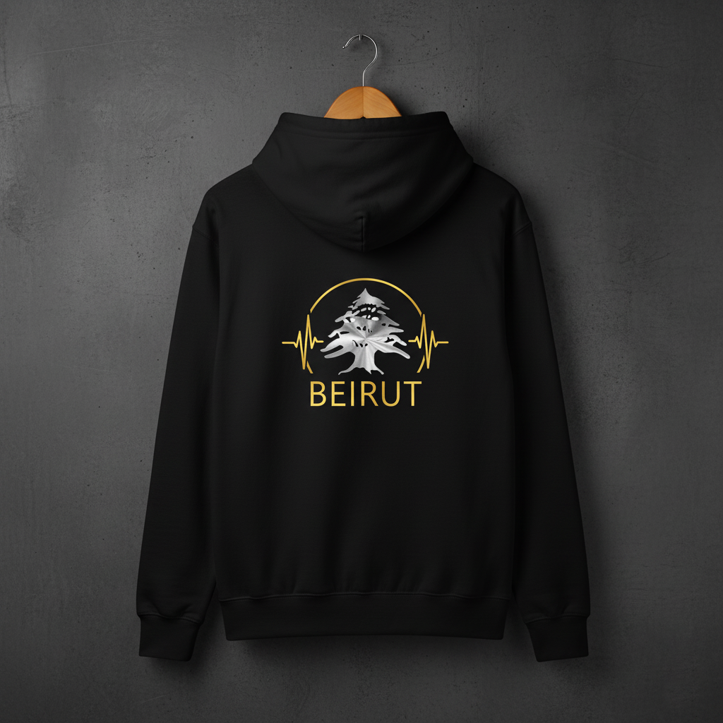 Beirut Pulse: Metallic Cedar of Lebanon Black Hoodie