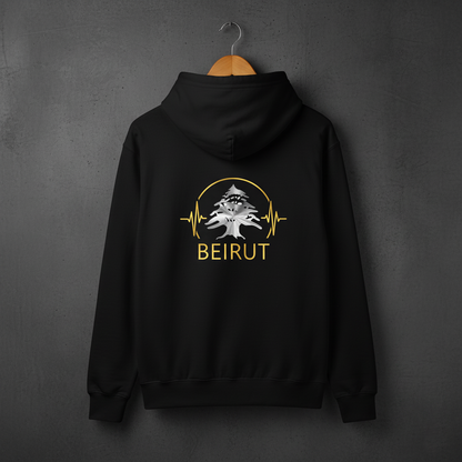 Beirut Pulse: Metallic Cedar of Lebanon Black Hoodie