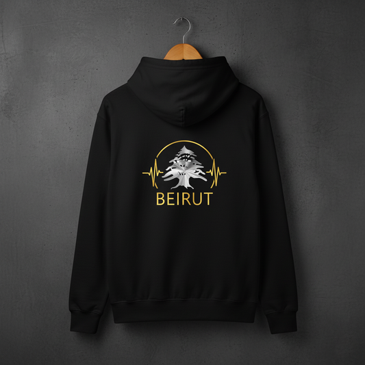 Beirut Pulse: Metallic Cedar of Lebanon Black Hoodie