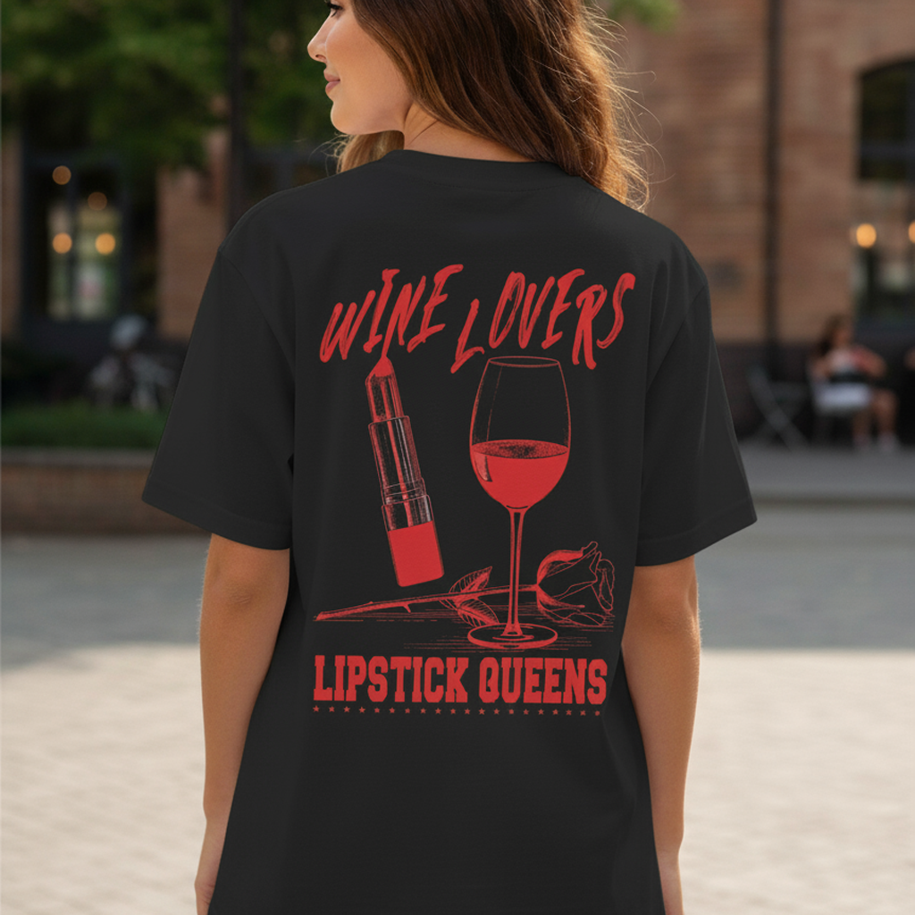 Wine Lovers Lipstick Queens Oversized Graphic T-Shirt