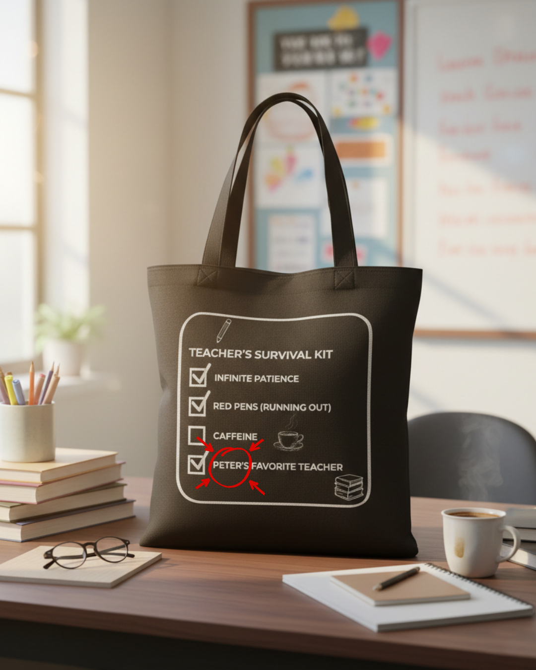Personalized Teacher’s Checklist Canvas Tote
